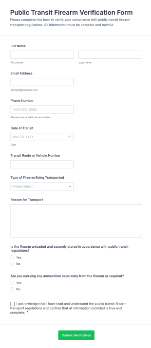 Public Transit Firearm Verification Form Template