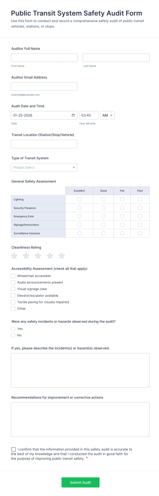 Public Transit System Safety Audit Form Template