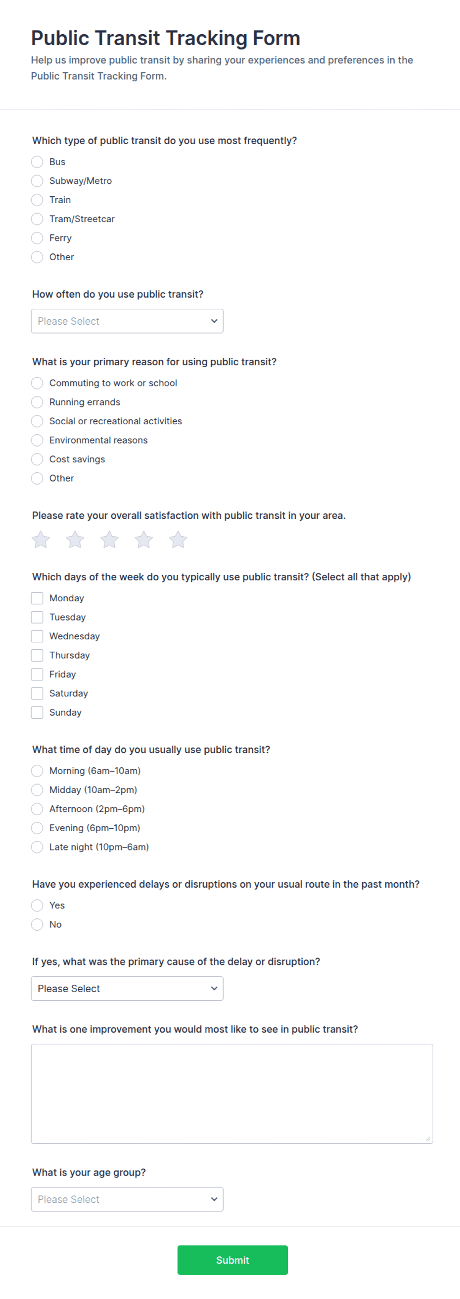 Public Transit Tracking Survey Form Template | Jotform