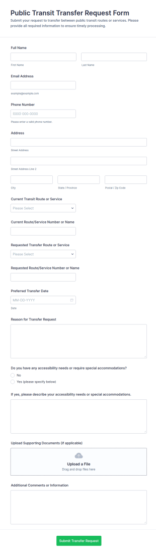 Public Transit Transfer Request Form Template