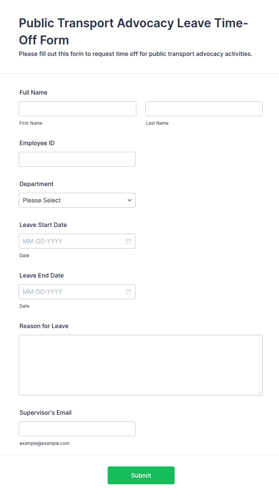 Public Transport Advocacy Leave Time-Off Form Template | Jotform