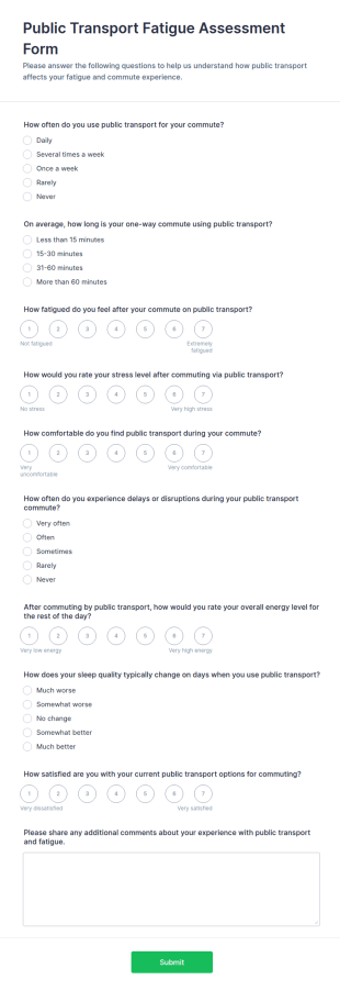 Public Transport Fatigue Assessment Form Template