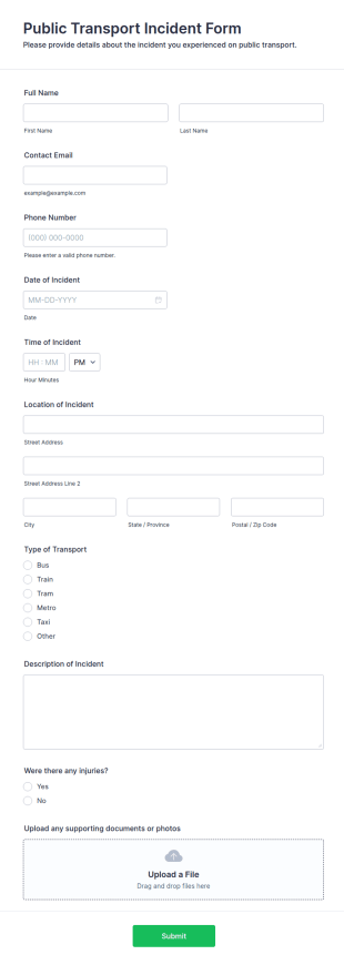 Public Transport Incident Form Template