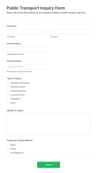 Public Transport Inquiry Form Template