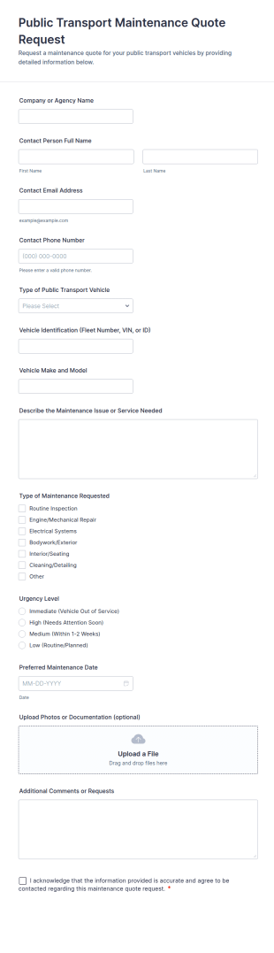 Public Transport Maintenance Quote Request Form Template