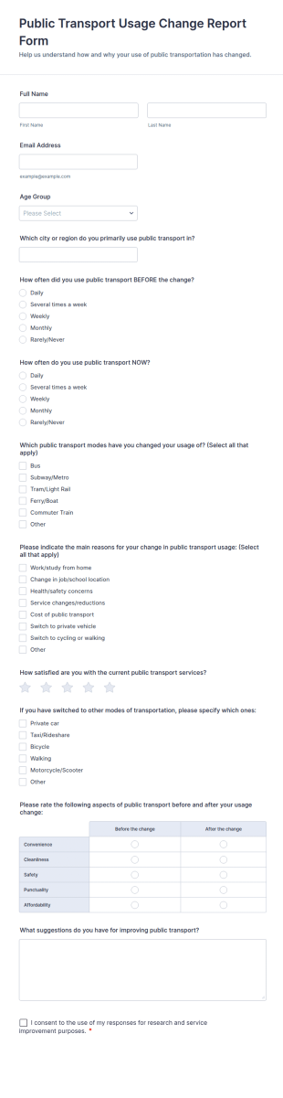 Public Transport Usage Change Report Form Template
