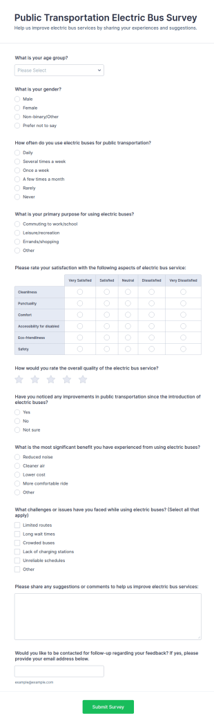 Public Transportation Electric Bus Survey Form Template