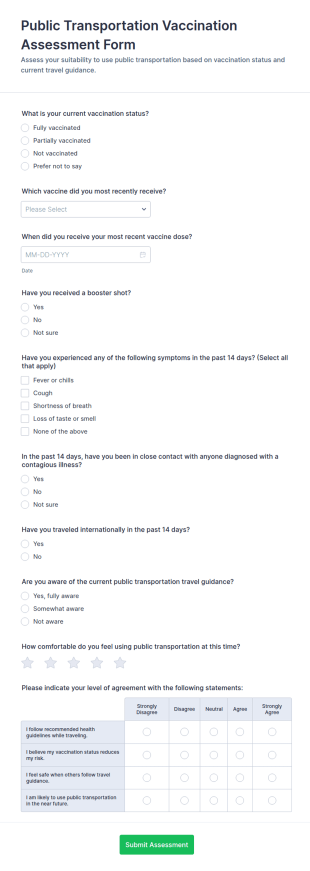 Public Transportation Vaccination Assessment Form Template