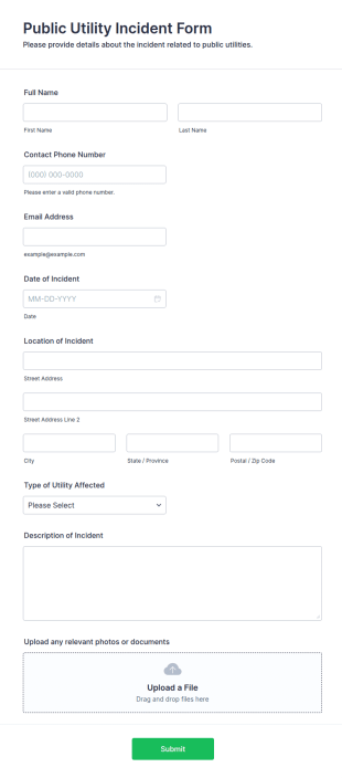 Public Utility Incident Form Template