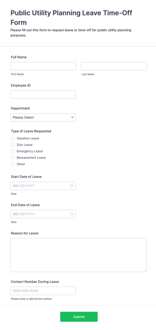 Public Utility Planning Leave Time Off Form Template