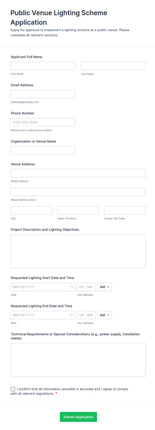 Public Venue Lighting Scheme Application Form Template