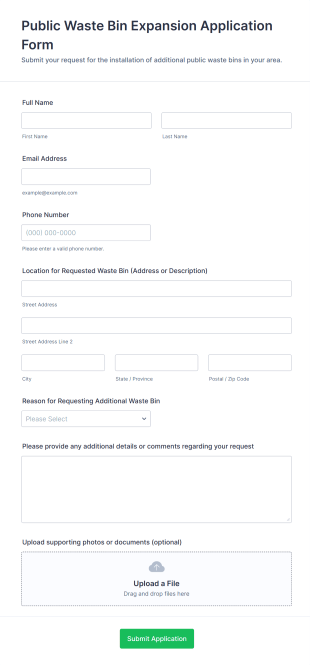 Public Waste Bin Expansion Application Form Form Template