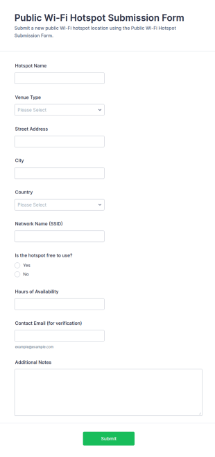 Public Wi Fi Hotspot Submission Form Template