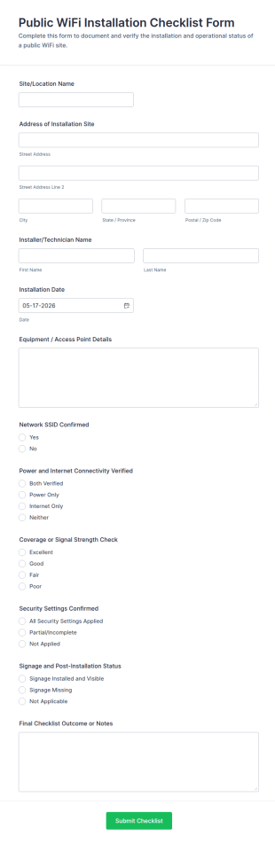 Public WiFi Installation Checklist Form Template