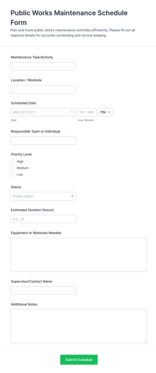 Public Works Maintenance Schedule Form Template