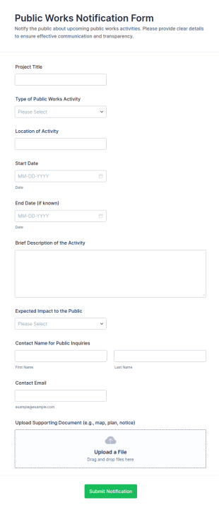 Public Works Notification Form Template