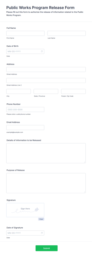 Public Works Program Release Form Form Template