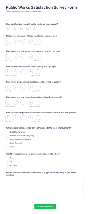 Public Works Satisfaction Survey Form Template