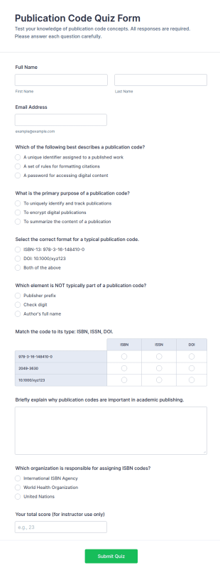 Publication Code Quiz Form Template
