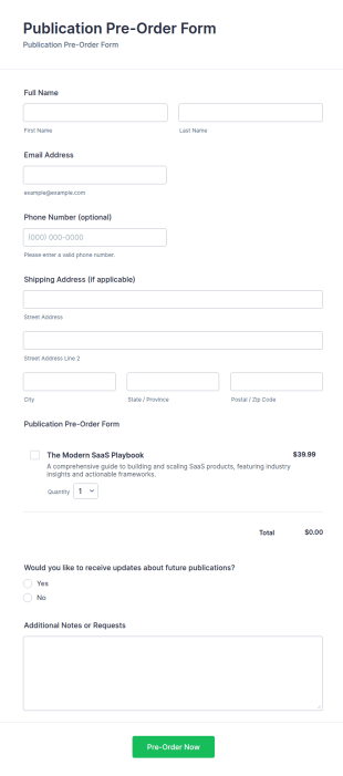 Publication Pre Order Form Template