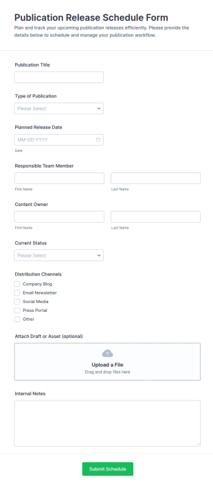 Publication Release Schedule Form Template