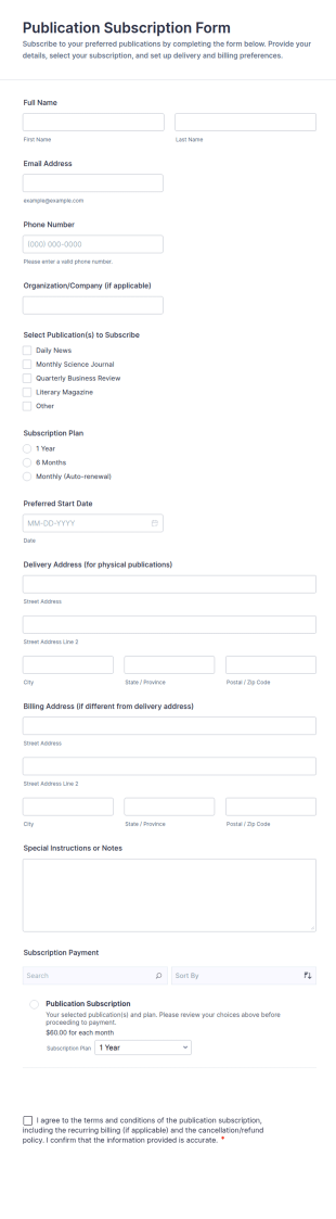 Publication Subscription Form Template