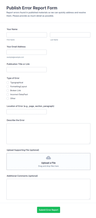 Publish Error Report Form Template
