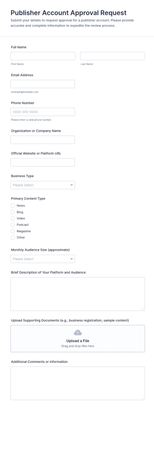 Publisher Account Approval Request Form Template