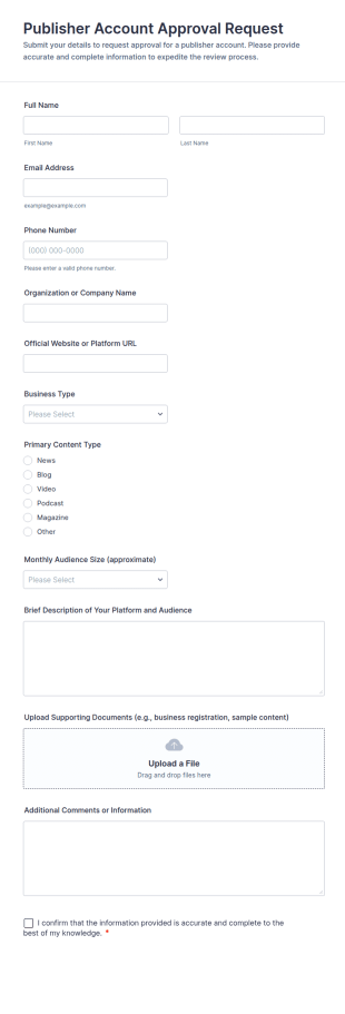 Publisher Account Approval Request Form Template