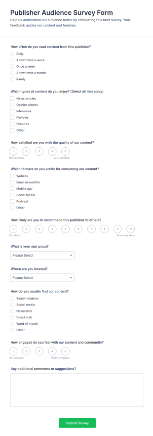 Publisher Audience Survey Form Template