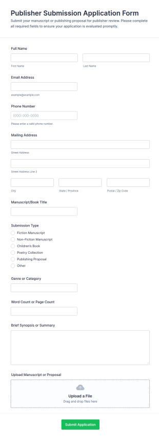 Publisher Submission Application Form Template