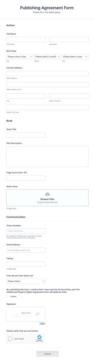 Publishing Agreement Form Template