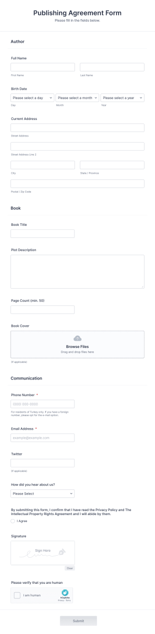 Publishing Agreement Form Template