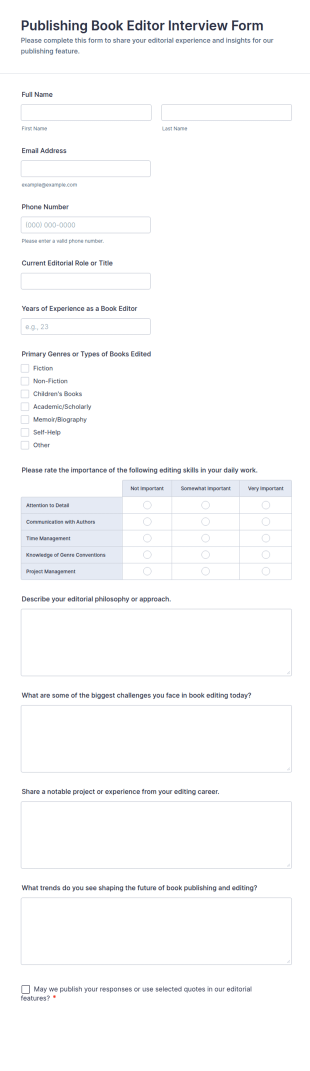 Publishing Book Editor Interview Form Template