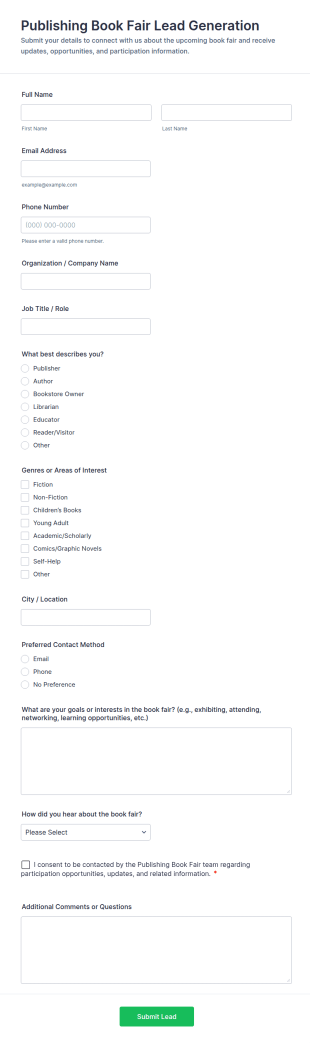Publishing Book Fair Lead Generation Form Template