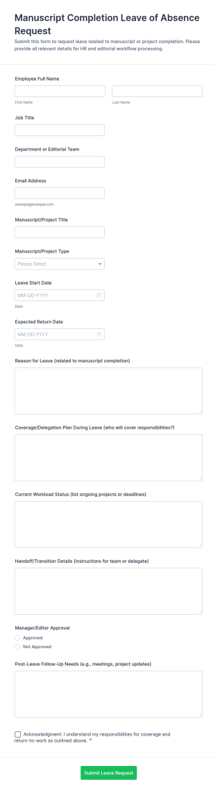 Publishing Editor Manuscript Completion Leave Of Absence Form Template