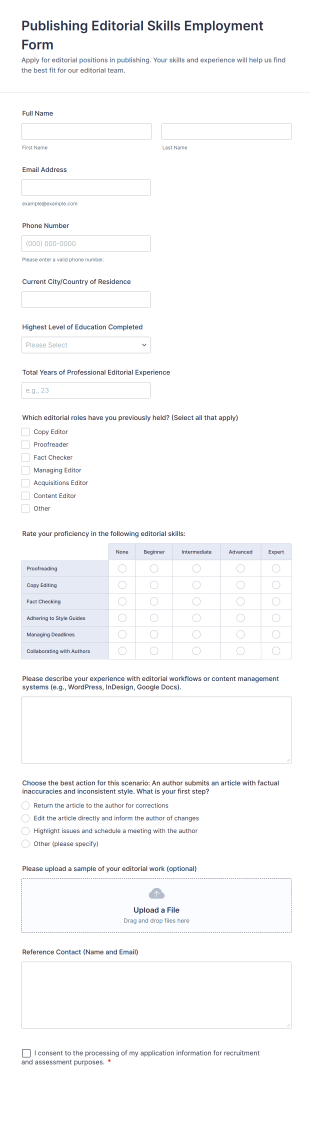 Publishing Editorial Skills Employment Form Template