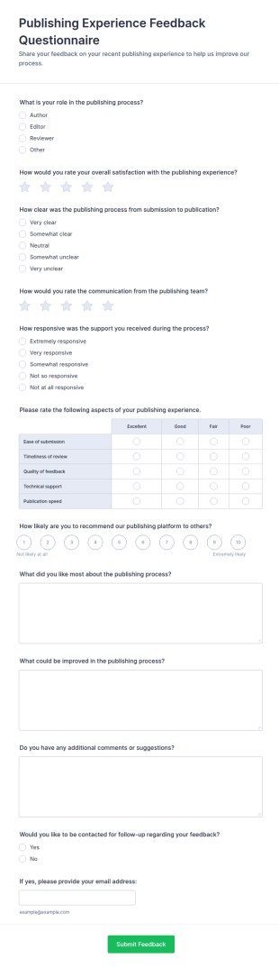 Publishing Experience Feedback Questionnaire Form Template