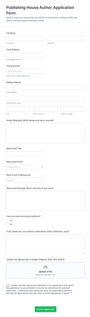 Publishing House Author Application Form Template