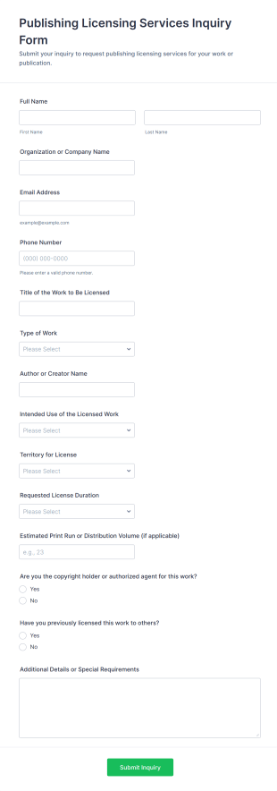 Publishing Licensing Services Inquiry Form Template