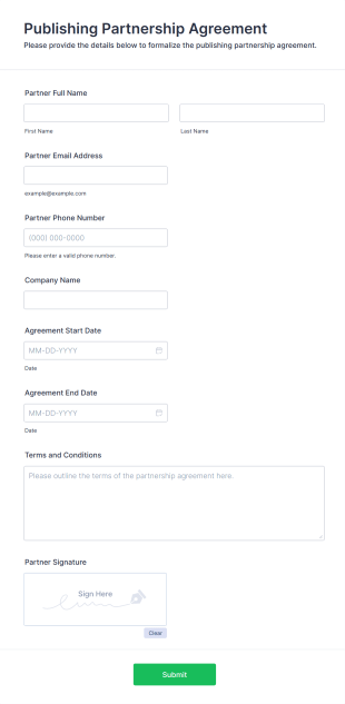 Publishing Partnership Agreement Form Form Template