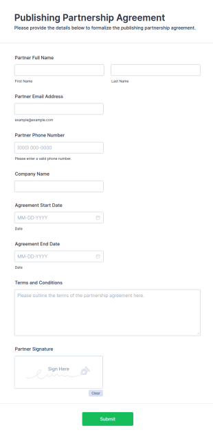 Publishing Partnership Agreement Form Template