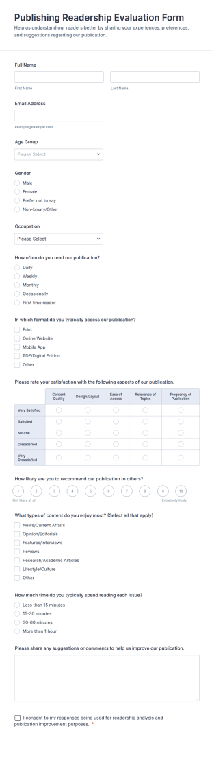 Publishing Readership Evaluation Form Template