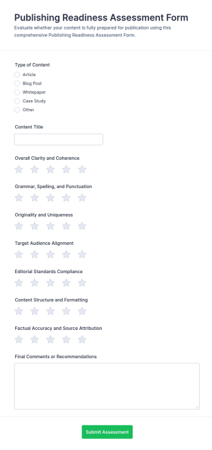 Publishing Readiness Assessment Form Template