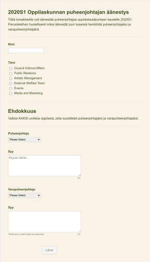 Puheenjohtajan äänestyslomake