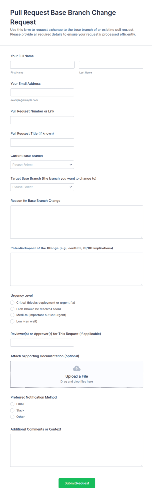 Pull Request Base Branch Change Request Form Template