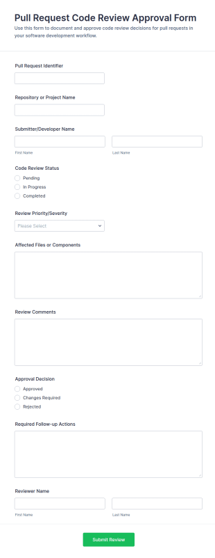Pull Request Code Review Approval Form Template