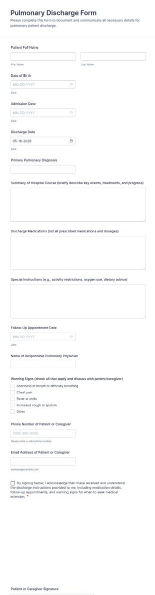 Pulmonary Discharge Form Template