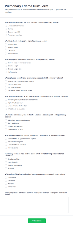 Pulmonary Edema Quiz Form Template