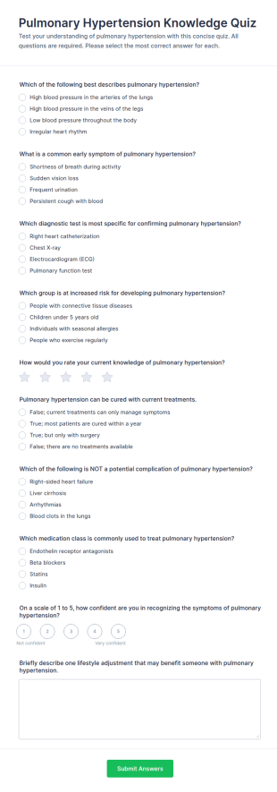 Pulmonary Hypertension Knowledge Quiz Form Template